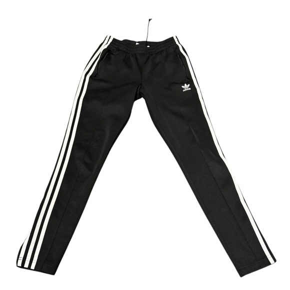 Women’s Adidas Pleated Track Pants Sz XS 3 Stripe Ankle Zip Joggers Black White - Picture 2 of 5